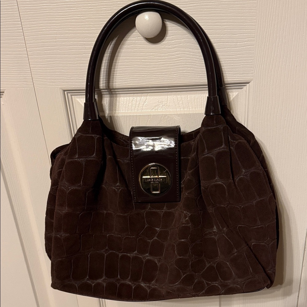 Kate Spade Dark Brown Crocodile-Embossed Shoulder Bag
